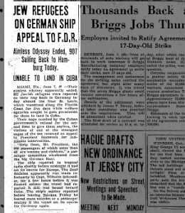 Jew Refugees on German Ship Appeal to F.D.R.